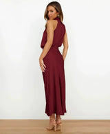 Solmira - Vestido midi halter sin mangas para mujer