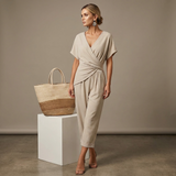 Women's Regular Fit V-Neck Short Sleeve Casual Summer Jumpsuit