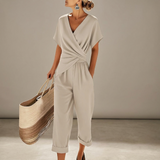 Women's Regular Fit V-Neck Short Sleeve Casual Summer Jumpsuit