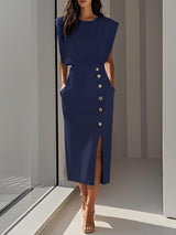 Women's Midi Dress with Relaxed Fit and Versatile Style