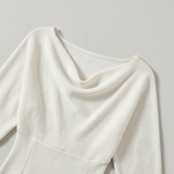 White Midi Dress with Draped Batwing Sleeves