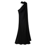 Luxurious Blue Satin Maxi Formal Dress