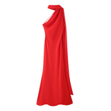 Luxurious Blue Satin Maxi Formal Dress