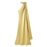 Luxurious Blue Satin Maxi Formal Dress
