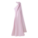 Luxurious Blue Satin Maxi Formal Dress