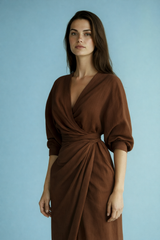 Veniah - V Neck Maxi Dress With Waist Accent