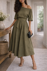 Kvinnors Midiklänning Off-Shoulder A-linje 0