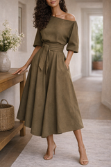 Kvinnors Midiklänning Off-Shoulder A-linje 2