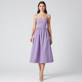 Barbra - Lilac Midi Dress Sweetheart Neck Full Skirt