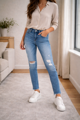 Lindex Dam Jeans Distressed Råkantad Stretch 0