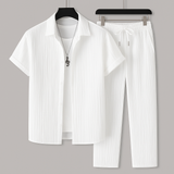 Men's Linen-Style Summer Set with Drawstring Pants and Relaxed Fit Shirt