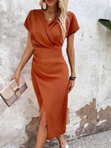 Lydelle – Wrap V Neck Midi Wedding Guest Dress