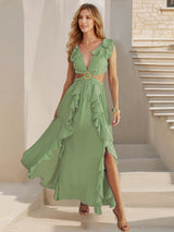 Image of Women's Ruffle V-Neck A-Line Maxi Dress