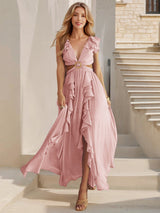 Image of Women's Ruffle V-Neck A-Line Maxi Dress