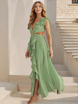 Image of Women's Ruffle V-Neck A-Line Maxi Dress