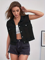 Orlenna – Ärmellose Denimjacke für Damen mit Pattentaschen