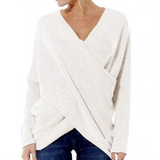 Elspeth – Maglione da donna a coste con scollo a V e incrocio