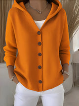 Rynelle – Cardigan lungo in maglia da donna con cappuccio e maniche lunghe