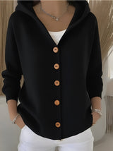 Rynelle – Cardigan lungo in maglia da donna con cappuccio e maniche lunghe