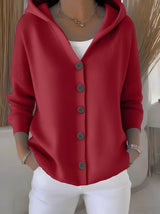 Rynelle – Cardigan lungo in maglia da donna con cappuccio e maniche lunghe