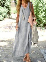 Women's Casual Midi Dress - Linen Viscose