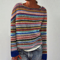 Lioraen – Maglione da donna a righe lavorato a maglia con maniche lunghe