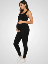 Maternity Sleeveless Jumpsuit – Stretch Crewneck Full Length Pregnancy Outfit