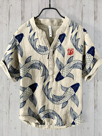 Chemise en lin avec motif poisson élégant