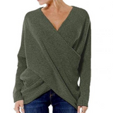 Elspeth – Maglione da donna a coste con scollo a V e incrocio