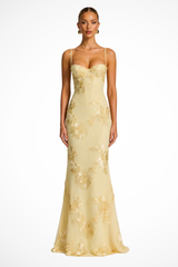Women's Floral Embroidered Corset Cami Strap Wedding Guest Maxi Dress