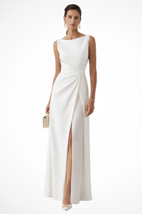 Women's Sleeveless Draped Waist Wedding Guest Maxi Dress