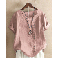 Laurenza - Womens Short Sleeve Shirt Round Neck Solid Color