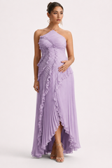Graviditetskjole - Lavendel plisseret halterneck maxi-kjole til babyshower