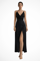 Women’s Wedding Guest Slit Maxi Dress with Draped Bodice