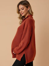 Maglione premaman con zip – Pullover a collo alto e vestibilità ampia