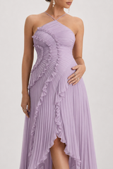 Graviditetskjole - Lavendel plisseret halterneck maxi-kjole til babyshower