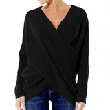 Elspeth – Maglione da donna a coste con scollo a V e incrocio