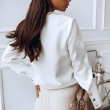 Esmira – Camicia elegante da donna con colletto alla coreana e dettaglio con bottoni dorati