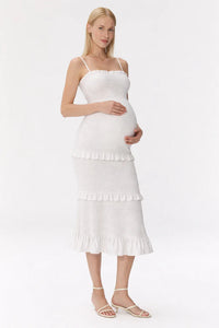 Εγκυμονούσα Φόρεμα για Baby Shower - Εφαρμοστό Midi Φόρεμα με Σούρες