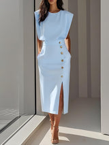 Women's Midi Dress with Relaxed Fit and Versatile Style