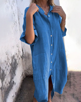 Women's Casual Elegant Loose Midi Shirt Dress - Lightweight, Breathable and Comfortable Summer Outfit