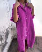 Women's Casual Elegant Loose Midi Shirt Dress - Lightweight, Breathable and Comfortable Summer Outfit