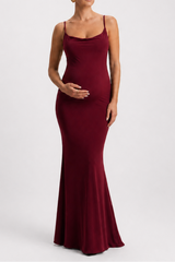 Backless Cowl Neck Lace Maternity Maxi Dress