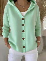 Rynelle – Cardigan lungo in maglia da donna con cappuccio e maniche lunghe