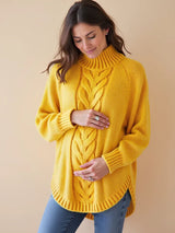 Suéter de maternidad – tejido de manga murciélago con cuello alto y corte oversize