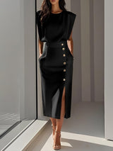 Women's Midi Dress with Relaxed Fit and Versatile Style
