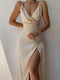 Vestido midi con escote en V y abertura en el muslo