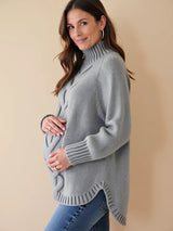 Suéter de maternidad – tejido de manga murciélago con cuello alto y corte oversize