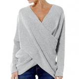 Elspeth – Maglione da donna a coste con scollo a V e incrocio