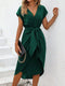 Abigail - verde autunnale, vestito semplice con scollo a V